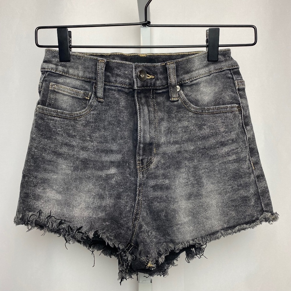 Kendall + Kylie Juniors Black Denim Wash High Rise Raw Hem Shorts 5/27
